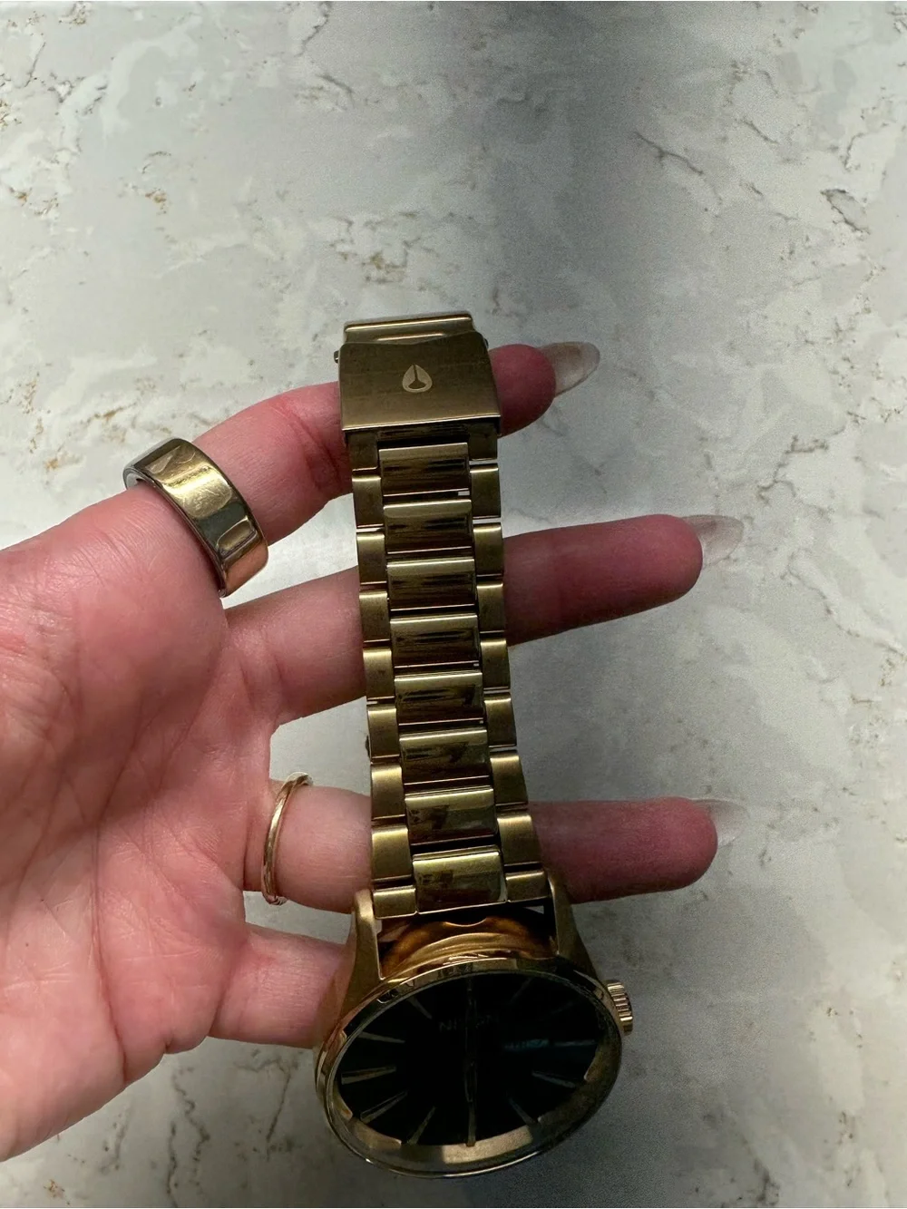 Nixon Gold-Tone Bracelet Watch with Green Dial